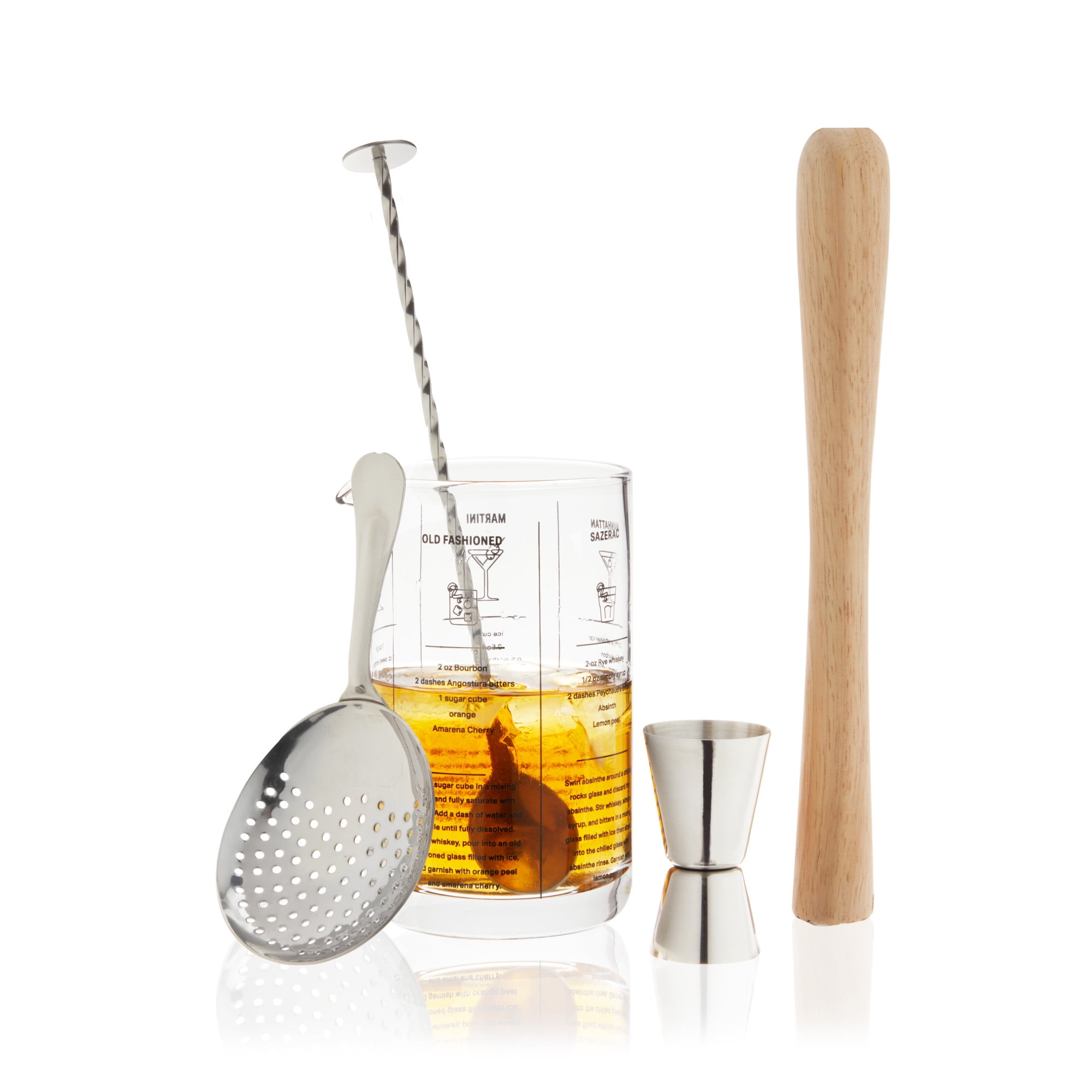 True Mixologist 5-Piece Stainless Steel, Wood, and Glass Cocktail Set
