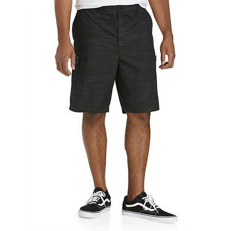 True Nation by DXL Men's Big & Tall Hidden Zipper Cargo Shorts, Black/White  Slub, 56 Waist 