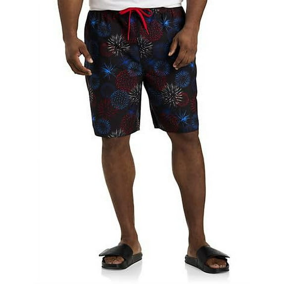 Firework Printed Swim Trunks Black 2XLT