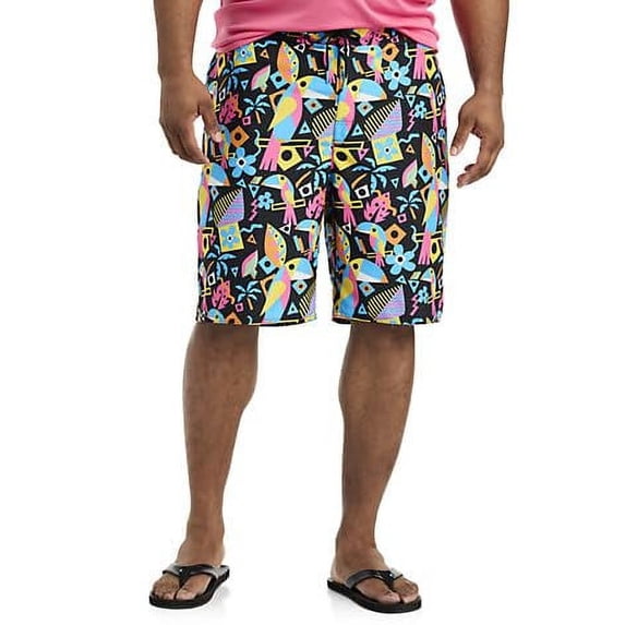 Toucan Print Swim Trunks Black 3XLT