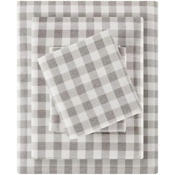 True North 100% Cotton Flannel Sheets King Size, Cozy Flannel Sheet Set Brushed for Extra Softness, Heavyweight Novelty Print Warm Flannel Bedding Set, Gray Herringbone Check4 Piece