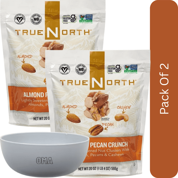 True North Almond Pecan Crunch, 20 oz-2pk, With Olive White Bowl By OMA