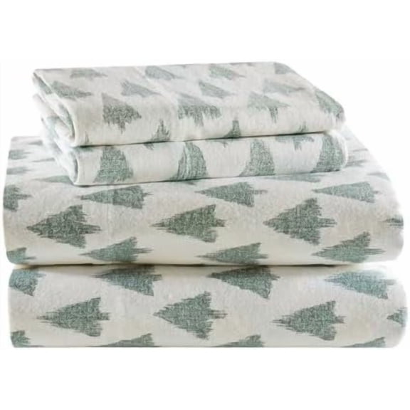 True North by  Cotton Sheet Set Cozy Print 100% Cotton Flannel Sheets Bedding Set, Oversized Sheets, Deep Pocket Fits Up to 14" Mattress Cal King Bed Sheets Cal King Ikat Tree 4 Piece