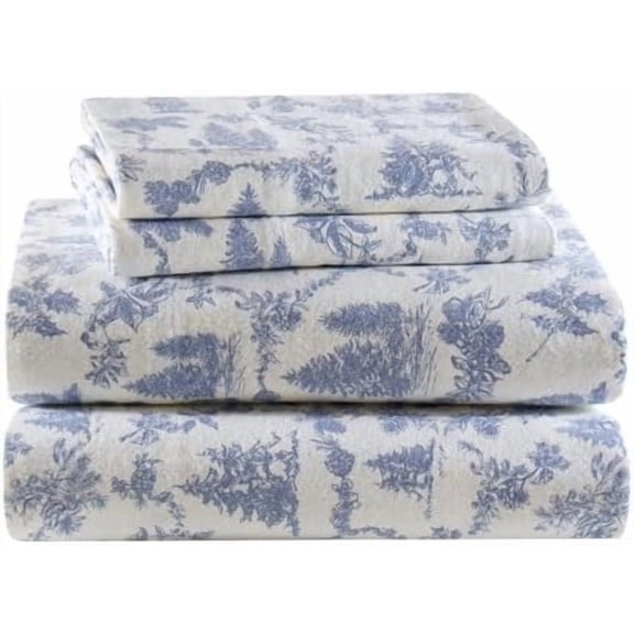 True North by  Cotton Sheet Set Cozy Print 100% Cotton Flannel Sheets Bedding Set, Oversized Sheets, Deep Pocket Fits Up to 14" Mattress Queen Bed Sheets Queen Toile Pine Trees 4pc