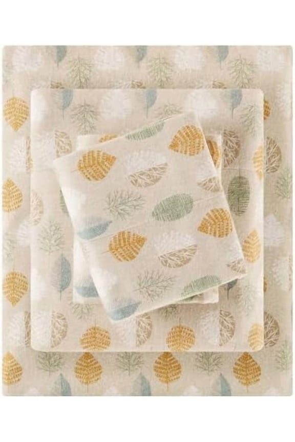 True North by  Cozy Flannel Warm 100% Cotton Sheet - Novelty Print Animals Stars Cute Ultra Soft Cold Weather Bedding Set, Twin XL, Multi Leaves 3 Piece