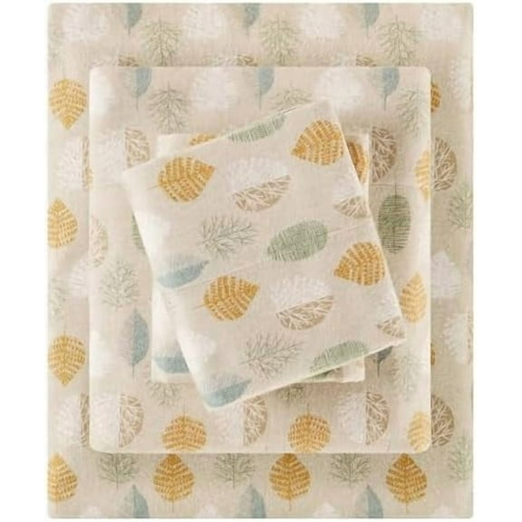 True North by Cozy Flannel Warm 100% Cotton Sheet - Novelty Print Animals Stars Cute Ultra Soft Cold Weather Bedding Set, Twin XL, Multi Leaves 3 Piece