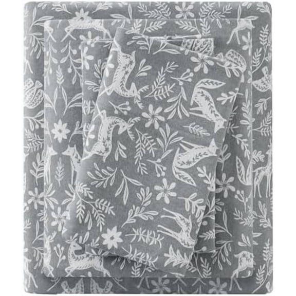 True North by Flannel Sheets Cal King Size, Cozy 100% Cotton Flannel Bed Sheets, Ultra Soft Sheet Set, Novelty Print Themed Cold Weather Warm Bedding Set, Sage Winter Fauna, 4 Piece