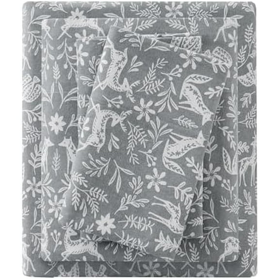 True North by Flannel Sheets King Size, Cozy 100% Cotton Flannel Bed Sheets, Ultra Soft Cute Sheet Set, Novelty Print Themed Cold Weather Warm Bedding Set, Sage Winter Fauna, 4 Piece