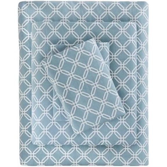 True North by Cozy Flannel Warm 100% Cotton Sheet - Novelty Print Animals Stars Cute Ultra Soft Cold Weather Bedding Set, King, Blue Geo 4 Piece