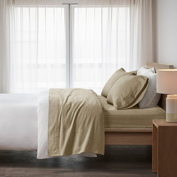 Regency Heights Full Size Cotton Flannel Sheet Set, 4-Piece Flannel Bed Sheets Full, 100% Cotton Bed Sheets Set with Deep Pocket, Tan Solid