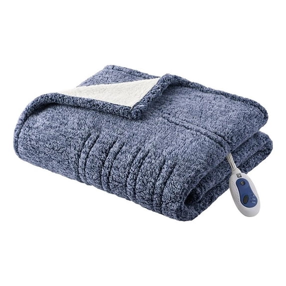 True North by Sleep Philosophy Contemporary Fabric Heated Throw in Blue