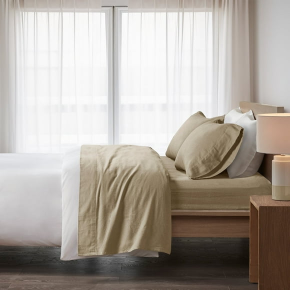 Regency Heights Twin Size Cotton Flannel Sheet Set, 3-Piece Flannel Bed Sheets Twin, 100% Cotton Bed Sheets Set with Deep Pocket, Tan Solid