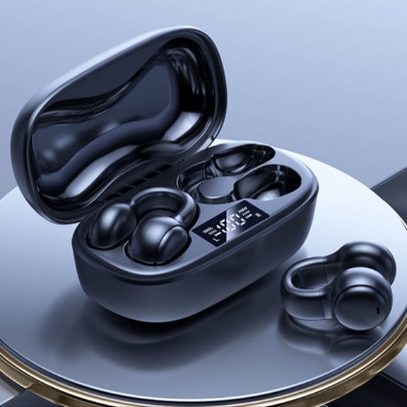 True Open Ear Headphones, Lightweight Comfort Open Ear Clip Wireless Earbuds, 40H Play Bluetooth 5.4 Headphones with Smart Digital Display Design Fit Sports Running, Workout(Black)