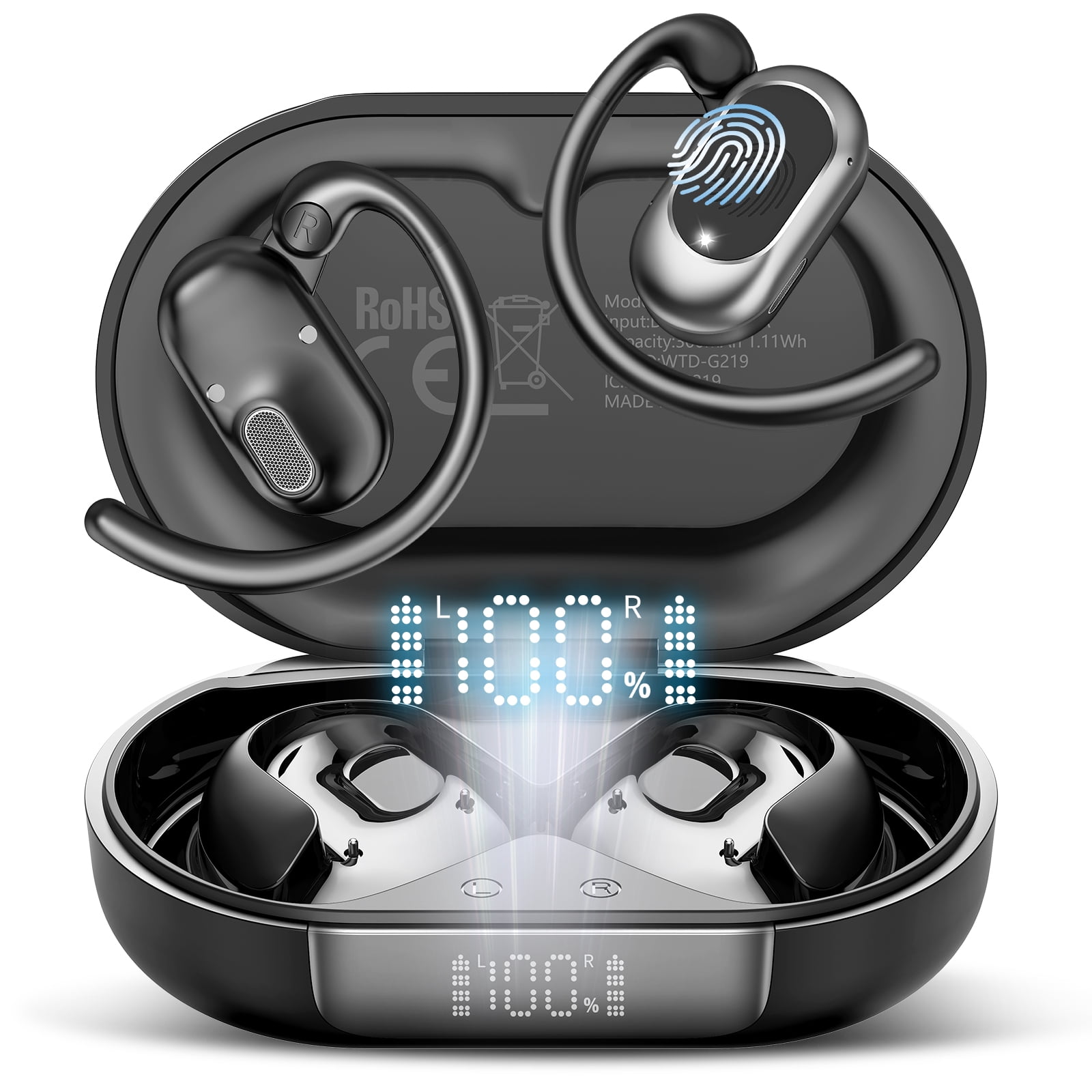 Open Ear Earbuds, Bluetooth 5.4 Headphones, Wireless Earbuds with Ear Hooks,70H HiFi Stereo Open Ear Headphones with Mic, IP7 Waterproof Lightweight Air Conduction Headphones for Workouts and Running