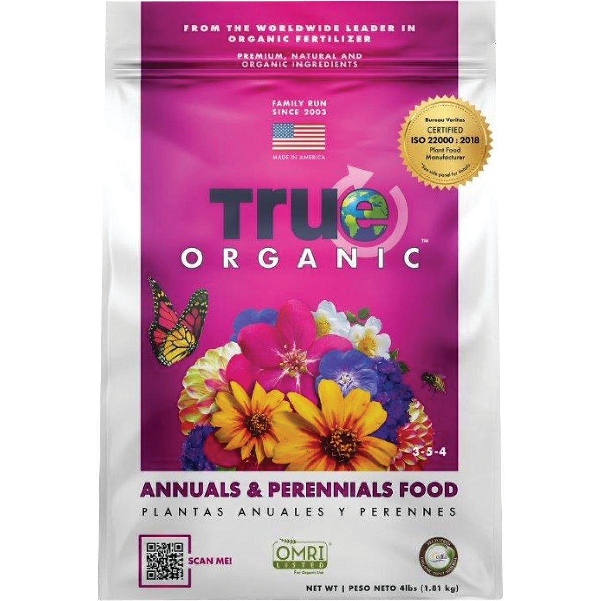True Organic Flower Food Granular Fertilizer for Annuals and Perennials - NPK 3-5-4 - 4 lb