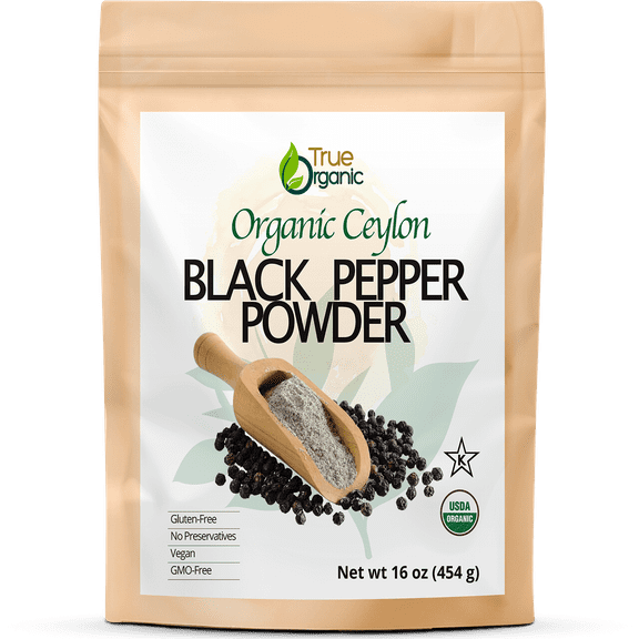 True Organic Ceylon Black Pepper Powder, 16 Ounces, USDA Organic & Kosher Certified