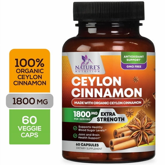 True Organic Ceylon Cinnamon Capsules 1800mg Highest Potency Blood Sugar Support 60 Capsule