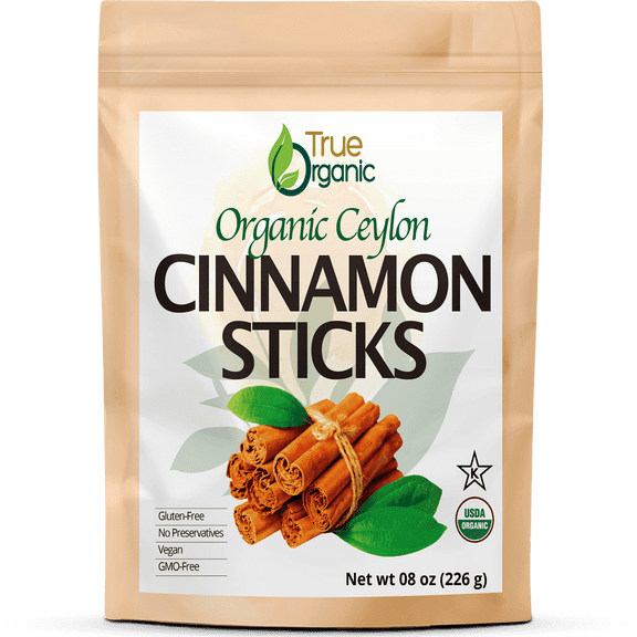 True Organic Ceylon Cinnamon Sticks, 08 oz, USDA Organic & Kosher Certified