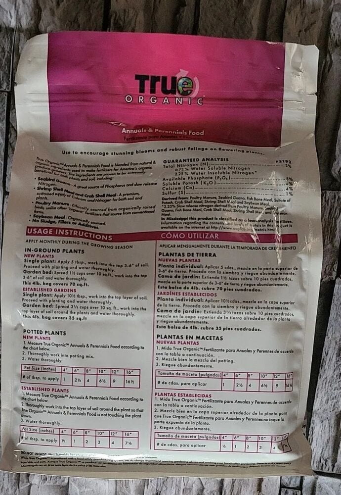 True Organic Plant Foods Annuals N Perennials Food Made In U.S