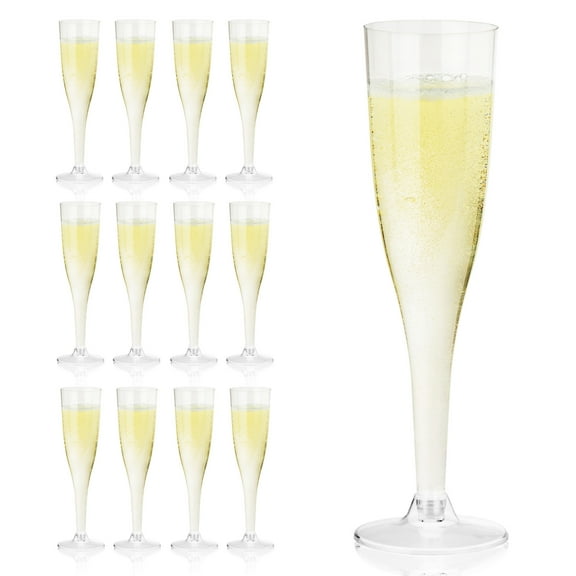 True Plastic Champagne Flutes for Birthday, Cocktail Party, 5.5oz Set of 12