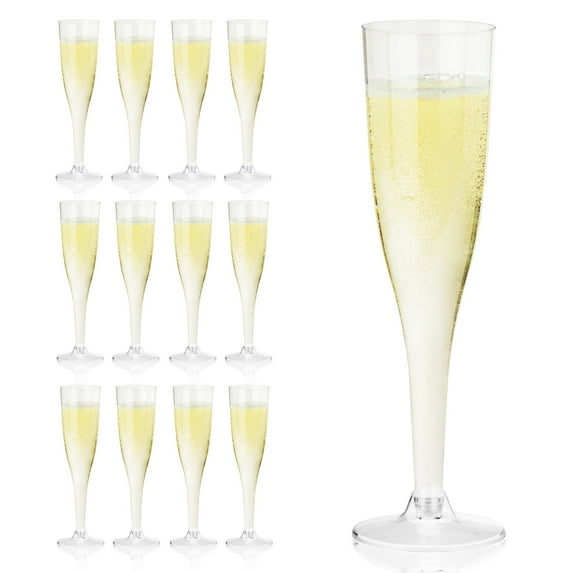 True Plastic Champagne Flutes for Birthday, Cocktail Party, 5.5oz Set of 12