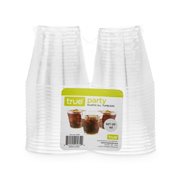 True Party Plastic Cups, Disposable Drinkware - Drinking Tumblers for Cocktails and Wine - 5oz Set of 40