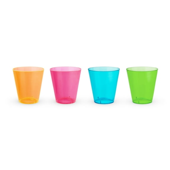 True Plastic Shot Glasses, Disposable Shot Glasses, 2 oz Set of 60, Neon