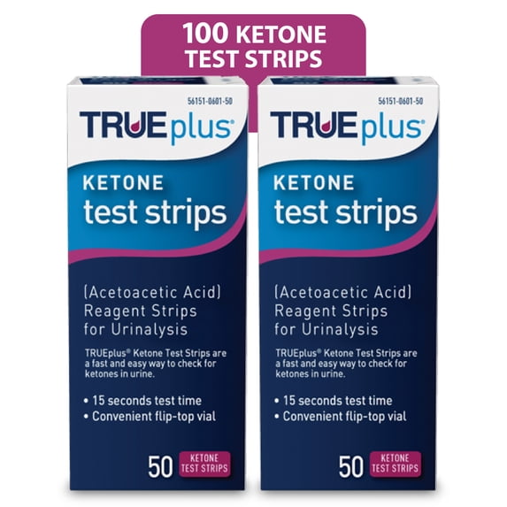 TRUEplus Ketone Test Strips, Urinalysis Test Sticks, 100 Count (2, 50-Count Boxes)