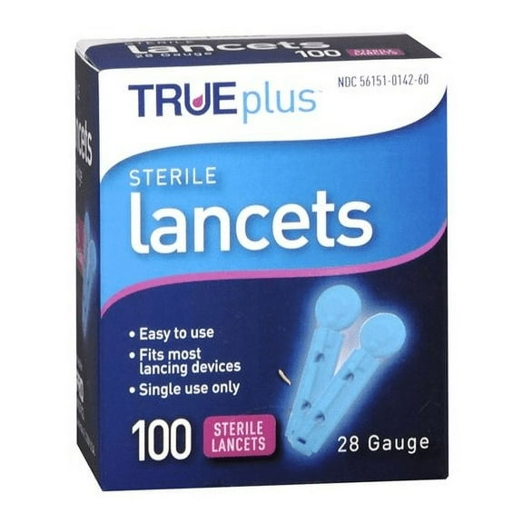 True Plus Sterile Diabetic Single-Use Test Lancets, 28 Gauge, 100Ct, 3-Pack
