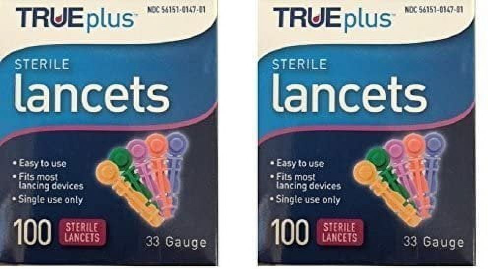 True Plus Sterile Lancets 33 Gauge, Universal Fit Curve Grip, 100ct, 2