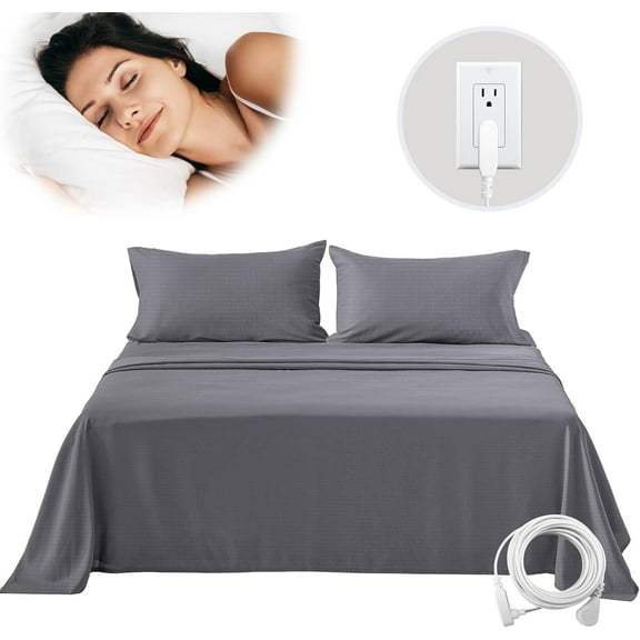 True King Grounding Sheet with 15 feet Grounding Cord, 10% Silver Fiber Grounding Flat Sheet Improve Sleep Reduce Pain Inflammation(106x102 inch)