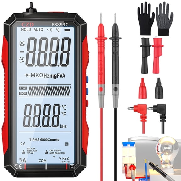 True RMS 6000-Count Digital Voltmeter, FS899L Digital Multimeter USB Rechargeable with Color Screen, Smart Auto-Ranging Electrical Tester for Home, Industrial & Car Electrical Testing (1pcs)
