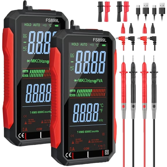 True RMS 6000-Count Digital Voltmeter, FS899L Digital Multimeter USB Rechargeable with Color Screen, Smart Auto-Ranging Electrical Tester for Home, Industrial & Car Electrical Testing