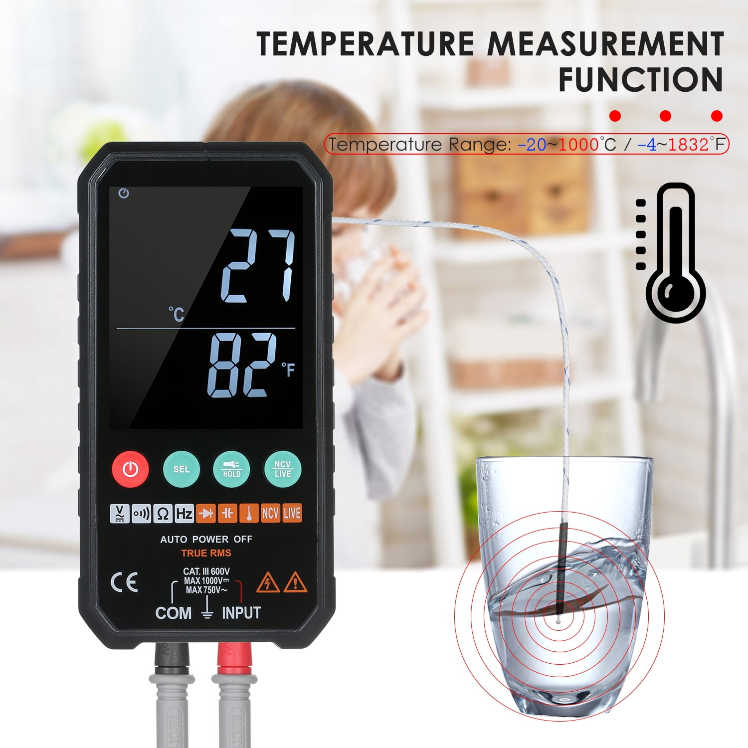 True RMS Multimeter Meter Super Slim Palm Size 3.3-inch LCD Digital Multimeter 6000 Counts True RMS Universal Meter High Accuracy AC/DC Voltage Resistance Capacitance Frequency