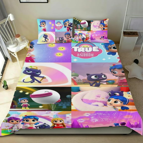 True and the Rainbow Kingdom Bedding All Season Comforter Cover Set with 2 Pillow Cases, 3 Piece Soft Kids Bedding Set for Boys/Girls, Machine Washable (Full)