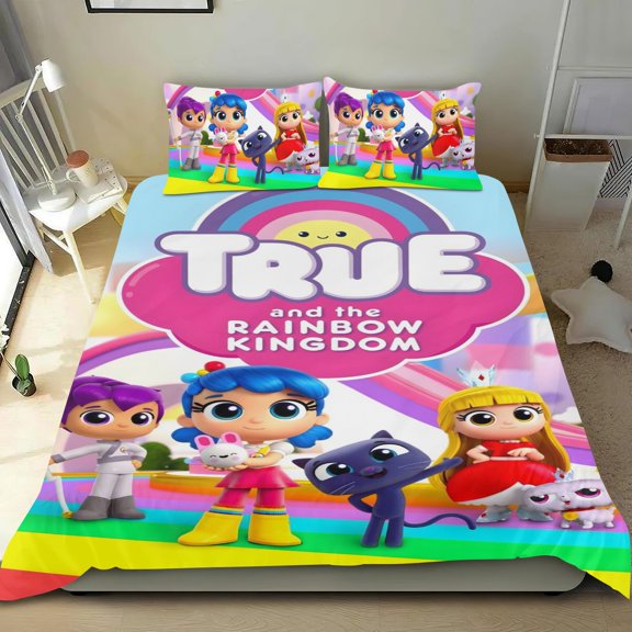 True and the Rainbow Kingdom Comforter Set for Kids Teens Girls Boys,3Pcs Bedding Set Printed Comforter with 2 Pillowcases,Down Alternative,Soft and Lightweight Full Size