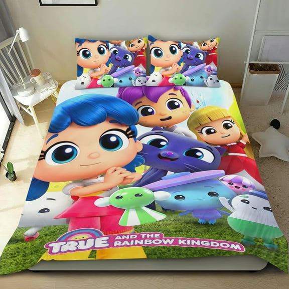 True and the Rainbow Kingdom-themed Bed Sheet Set Three Piece Set Comfortable And Skin Friendly Unique Design Home Decor Gifts For Family Friends fans54x79Inches135cm*200cm