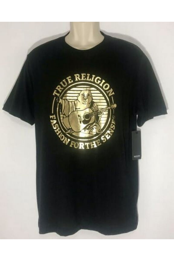 True Religion Crew Tee Men's Buddha Foil Logo Short Sleeve Black/Gold True Fit