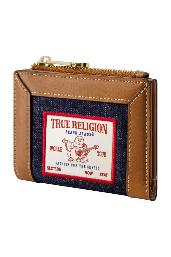 True Religion Women's Mini Wallet, Buddha Patch Small Compact Clutch Purse, Dark Denim, One Size A101