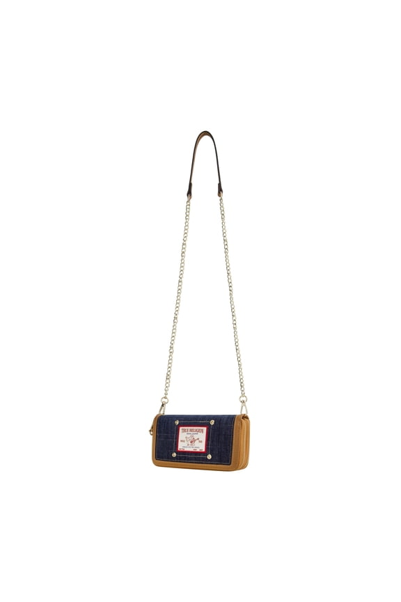 True Religion Women's Zip-Around Wallet with Chain Strap, Dark Denim, One Size A101