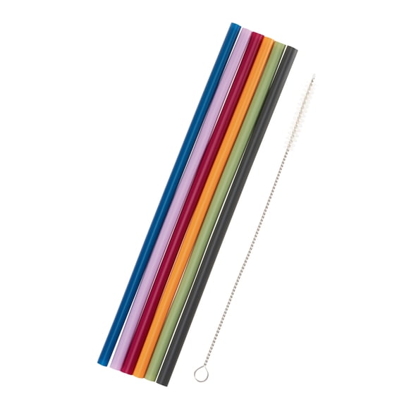 True Reusable Silicone Straws with Cleaning Brush for Smoothies, Hot and Cold Drinks for Travel and Picnic, Drinking Accessories, Set of 6, Multicolor