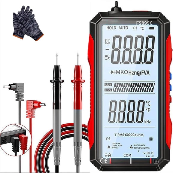 True Rms 6000-Count Digital Voltmeter, Fs899l Smart Digital Multimeter, USB Rechargeable Digital Multimeter 6000 Counts, Large Color Screen, Backlight, Multimeter Tester Auto Ranging