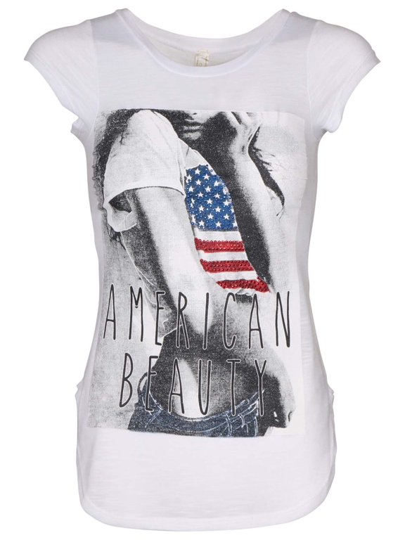 Women's American Beauty Graphic T-Shirt (White, Large)