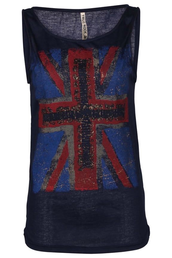 Jr Women's British Punk Flag Graphic Tank Top (Navy, Large)