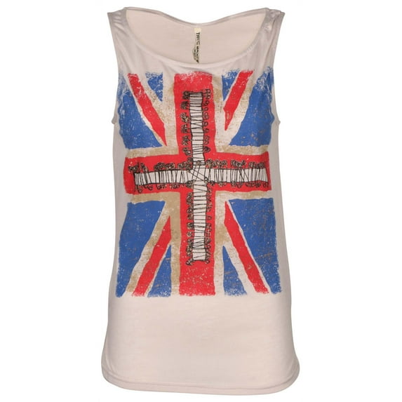 True Rock Jr Women's British Punk Flag Graphic Tank Top (Tan, Small)