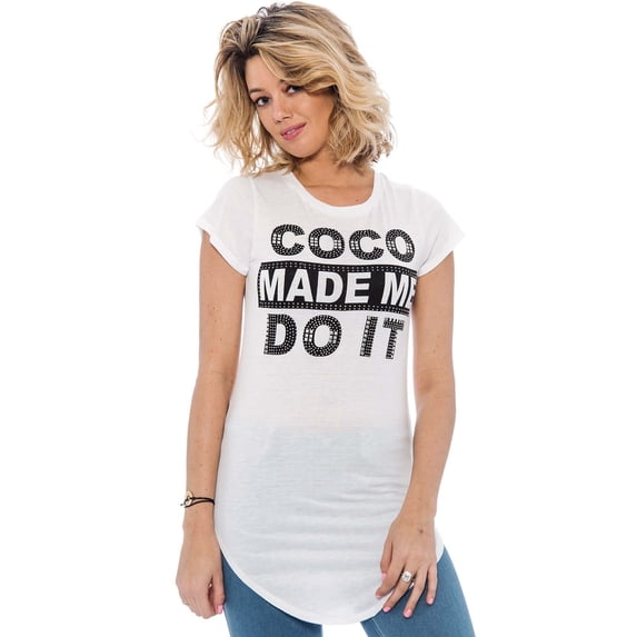 True Rock Jr Women's Coco Made Me Do It Long T-Shirt (White/Black, XX-Large)