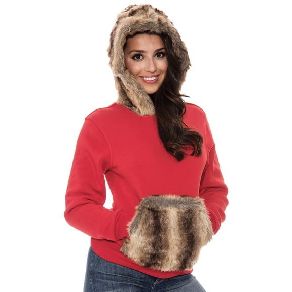 True Rock Jr Women's Faux Fur Hoodie (Small, Red)