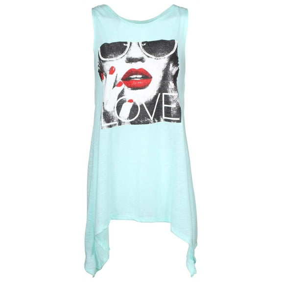 True Rock Jr Women's Love Graphic Long Tank Top (Emerald, Small)