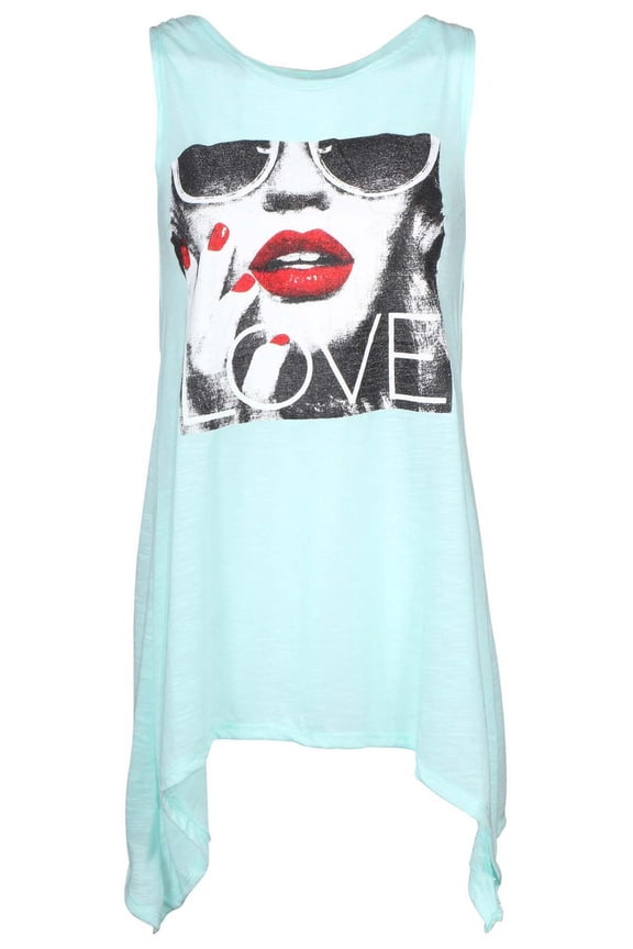 Jr Women's Love Graphic Long Tank Top (Emerald, Small)
