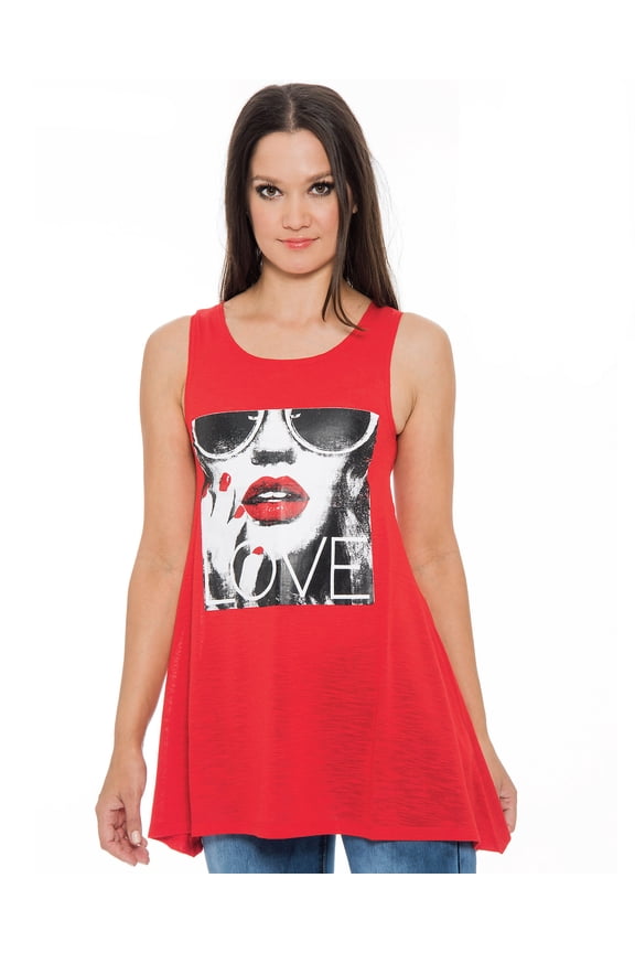 Jr Women's Love Graphic Long Tank Top (Red, XX-Large)